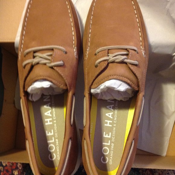 Cole Haan Men\'s Grand Atlantic Tan Leather-Nubuck Boat Shoes -11.5M - New in Box